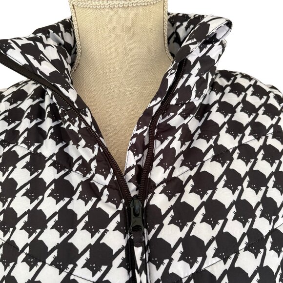 Jason Maxwell Cat Print Quilted Puffer Vest Women’s M Black White - Picture 2 of 10
